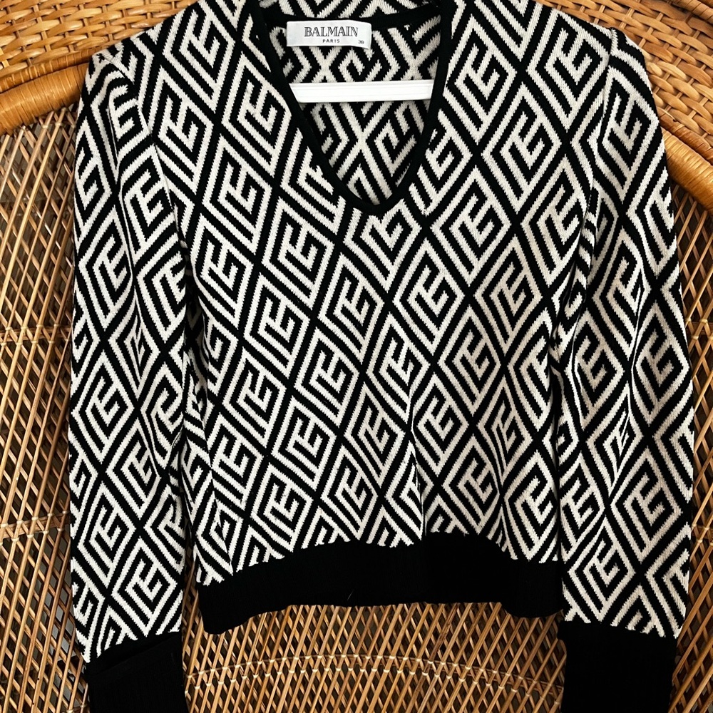 Balmain Black and White Geometric Sweater